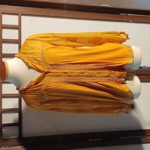 Anthropologie Meadow Rue Mustard Yellow Lacy Blouse Sz M